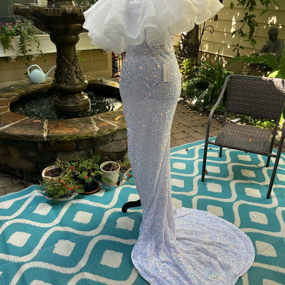 Iridescent White Sequin Mermaid Prom Dress